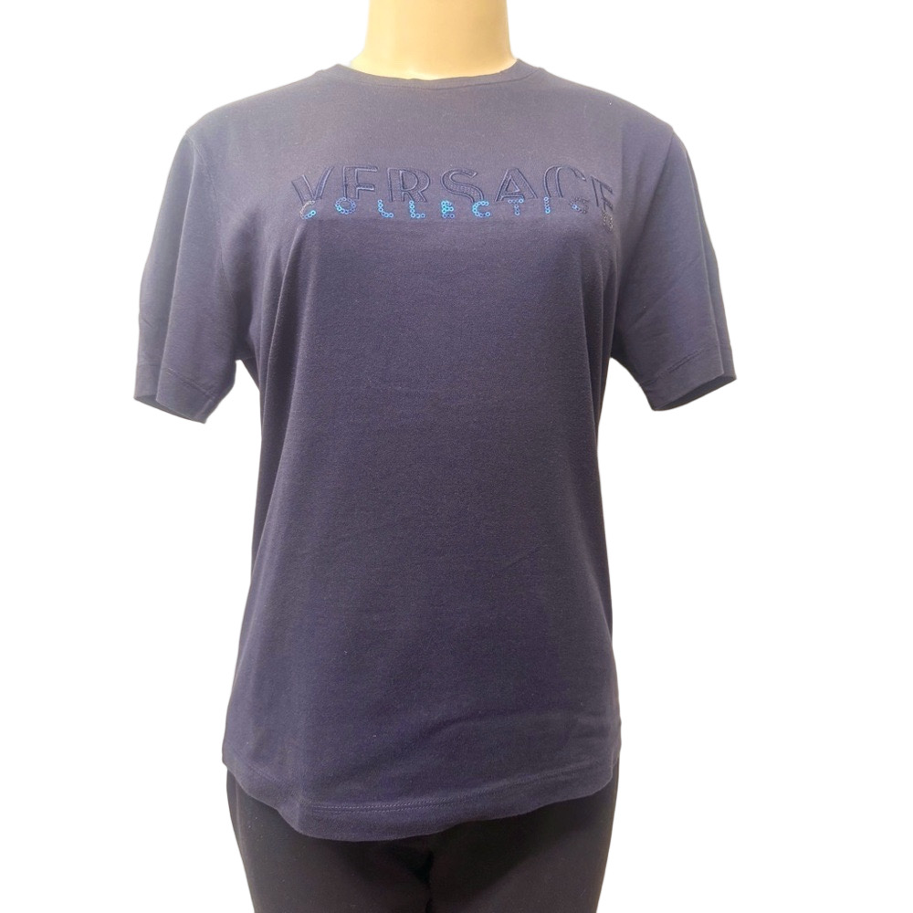 Versace Men's Black Embroidered Graphic Logo T-Shirt Size M